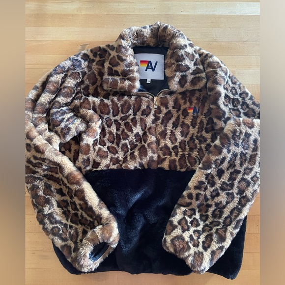 Aviator Nation Teddy unisex half zip color block jacket - cheetah - xs - Picture 1 of 1